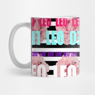 Colorful Monogram Leo Zodiac Sign Pink Peony Flowers Mug